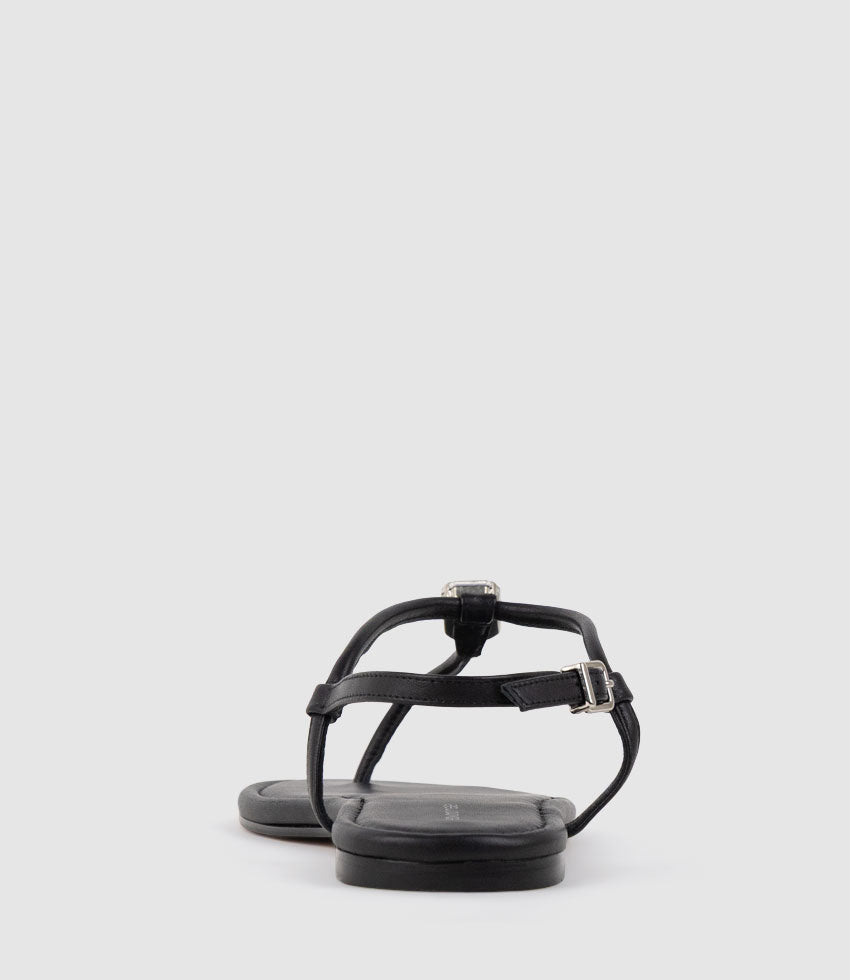 TOPAZ Fine Strap Thong with Crystal in Black - Edward Meller