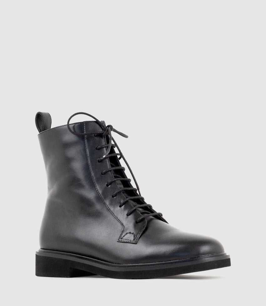 UMPIRE Lace Up Ankle Boot in Black Calf