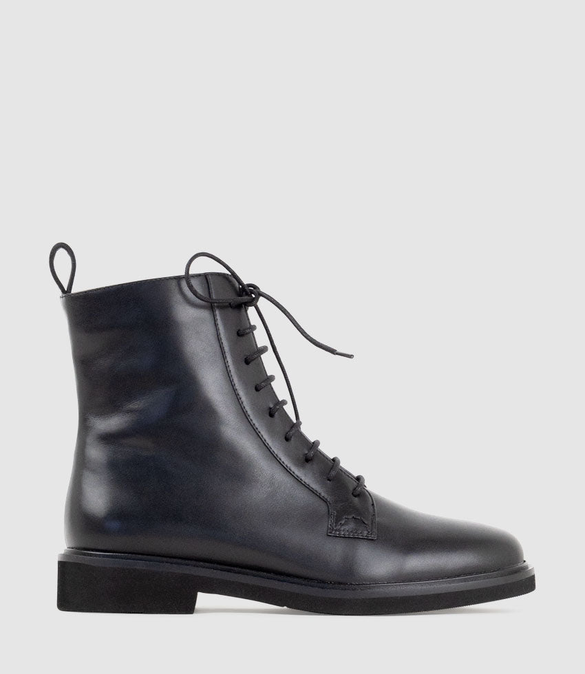 UMPIRE Lace Up Ankle Boot in Black Calf