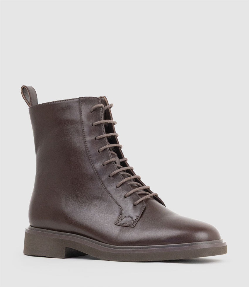 UMPIRE Lace Up Ankle Boot in Chocolate Calf