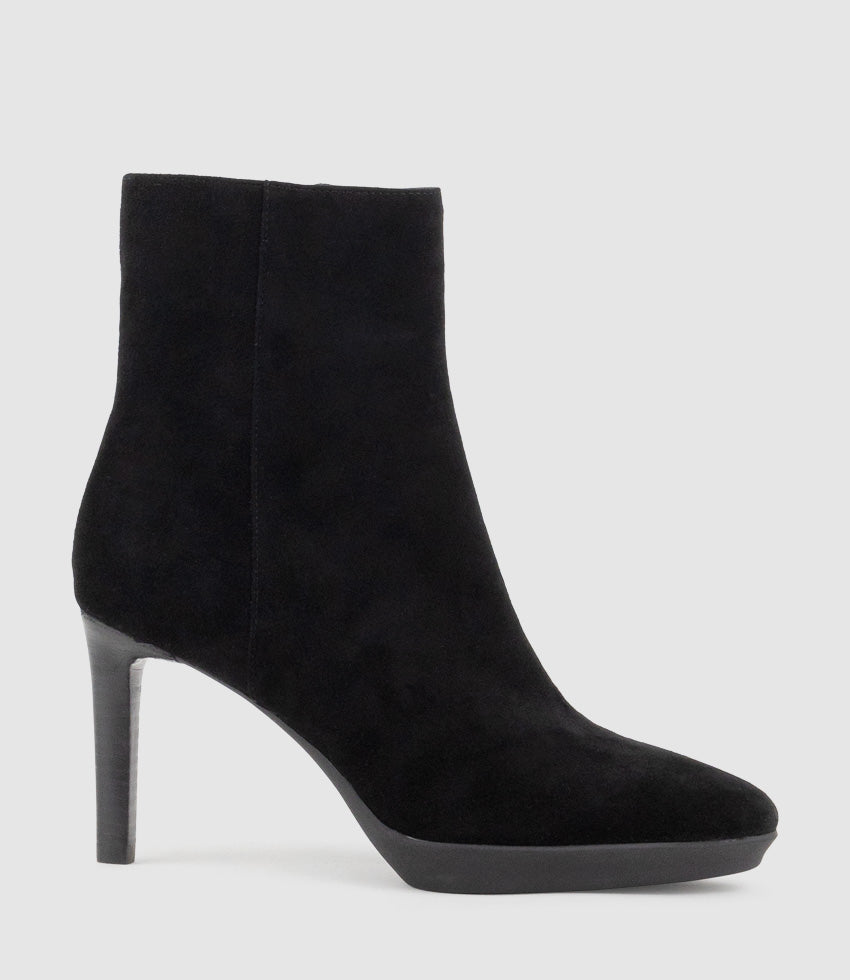 UNI85 Platform Ankle Boot in Black Suede - Edward Meller