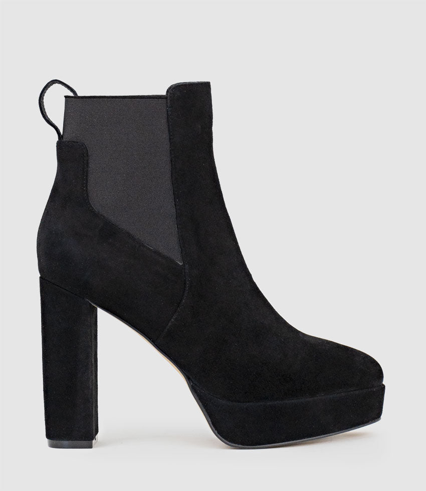 Suede Platform Ankle Black Suede Chunky Heel Booties Block Heel