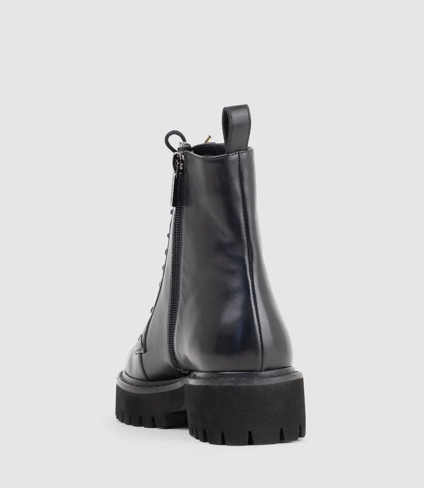 UTHER Lace Up Boot on Chunky Sole in Black - Edward Meller