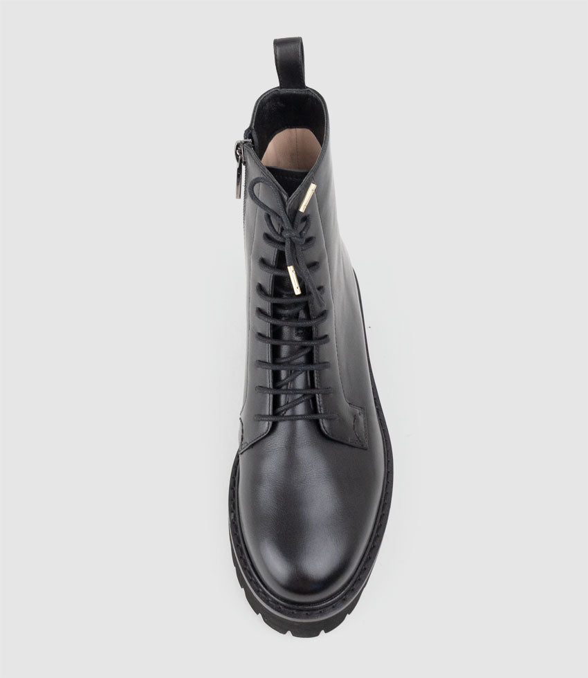 UTHER Lace Up Boot on Chunky Sole in Black - Edward Meller