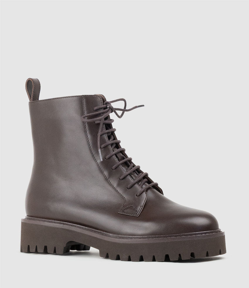 UTHER Lace Up Boot on Chunky Sole in Chocolate - Edward Meller