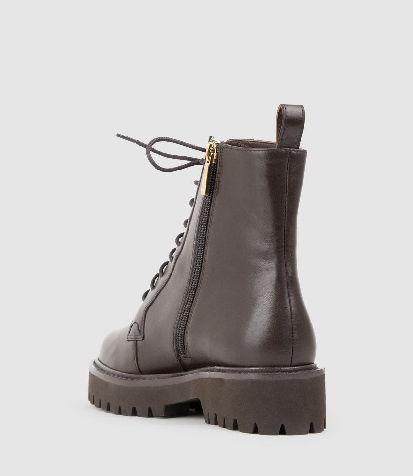 UTHER Lace Up Boot on Chunky Sole in Chocolate - Edward Meller