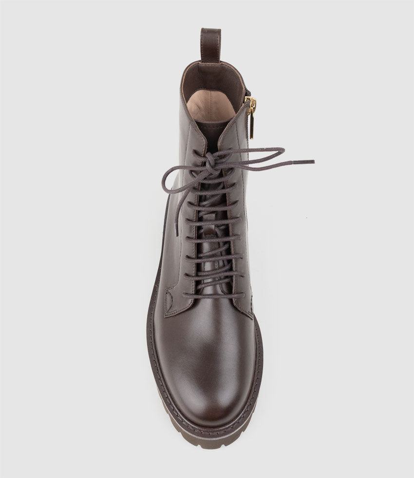 UTHER Lace Up Boot on Chunky Sole in Chocolate - Edward Meller