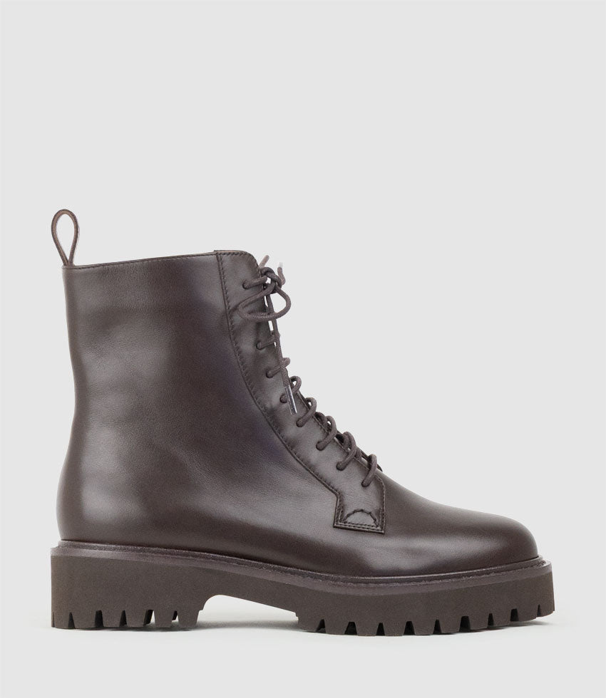 UTHER Lace Up Boot on Chunky Sole in Chocolate - Edward Meller