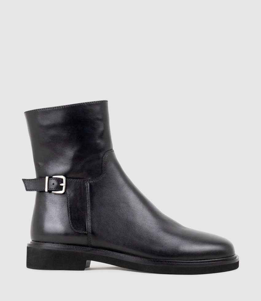 UTURN Ankle Boot with Buckle in Black Calf - Edward Meller