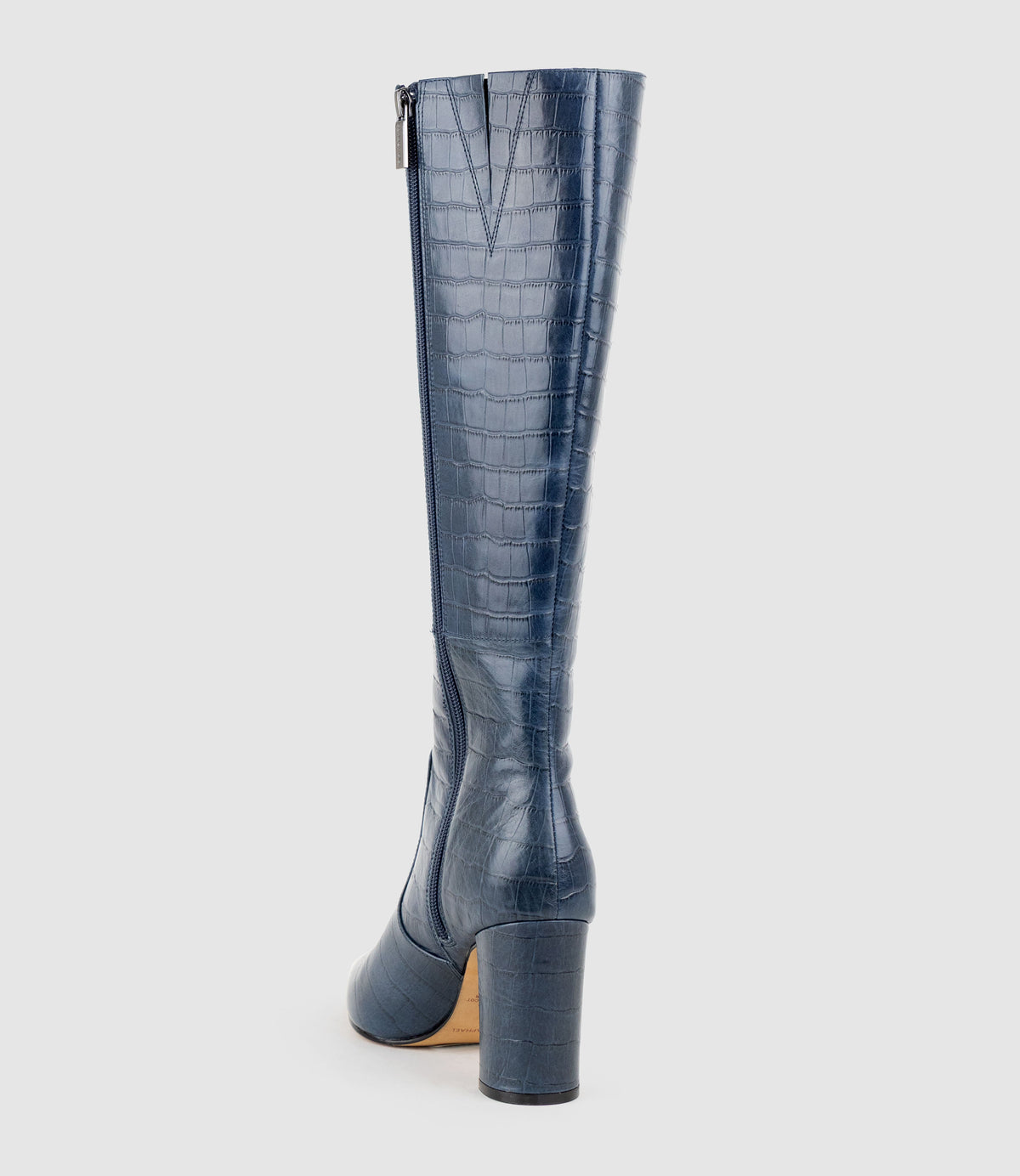 VAIN85 Knee High Boot in Blue Croc Print Calf