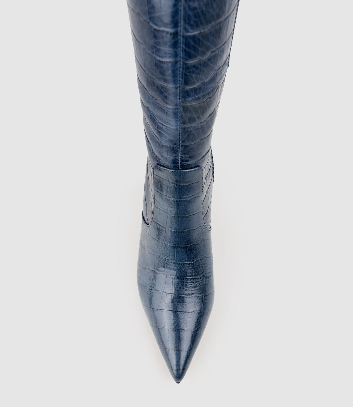 VAIN85 Knee High Boot in Blue Croc Print Calf