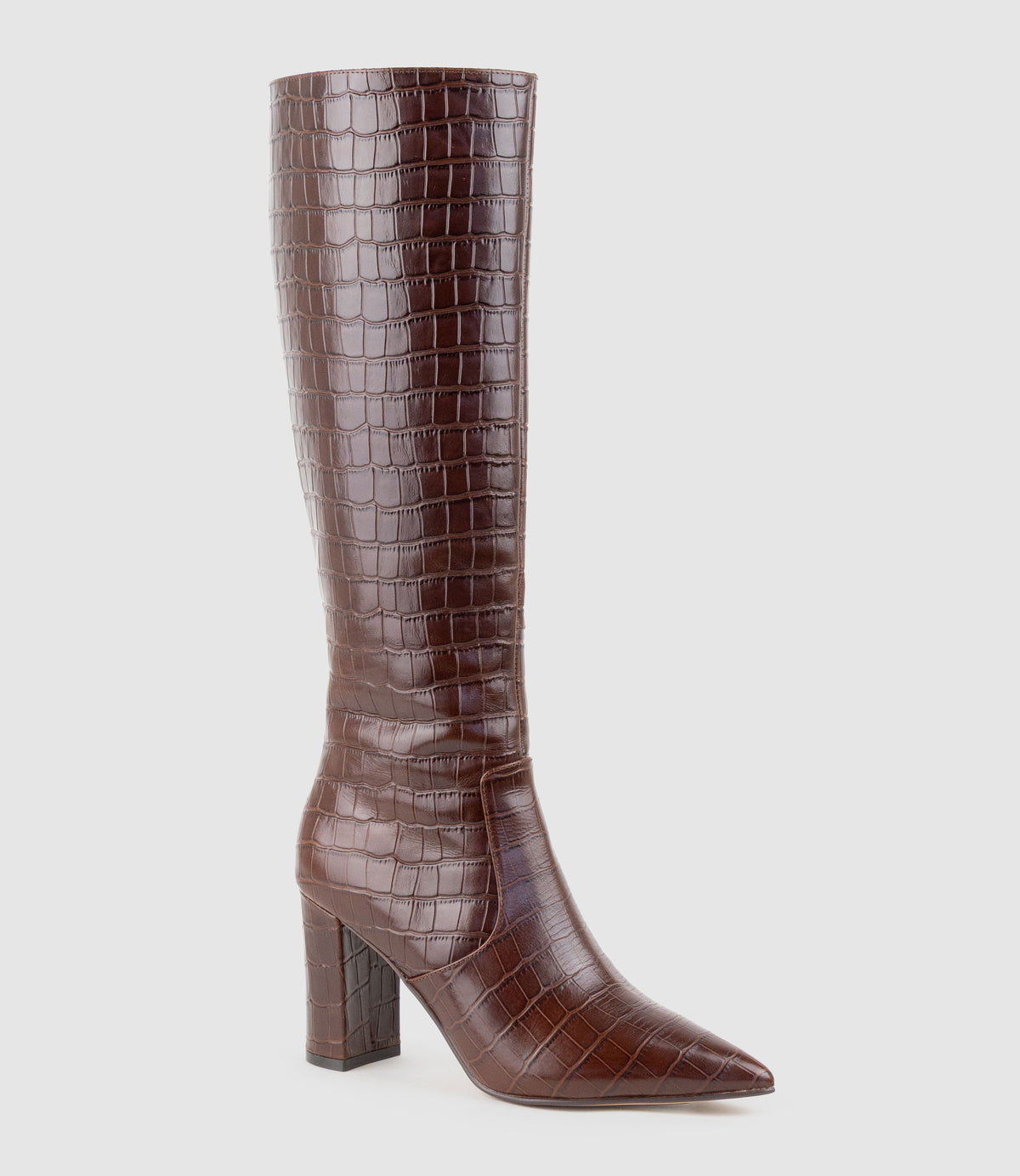 VAIN85 Knee High Boot in Brown Croc Print Calf