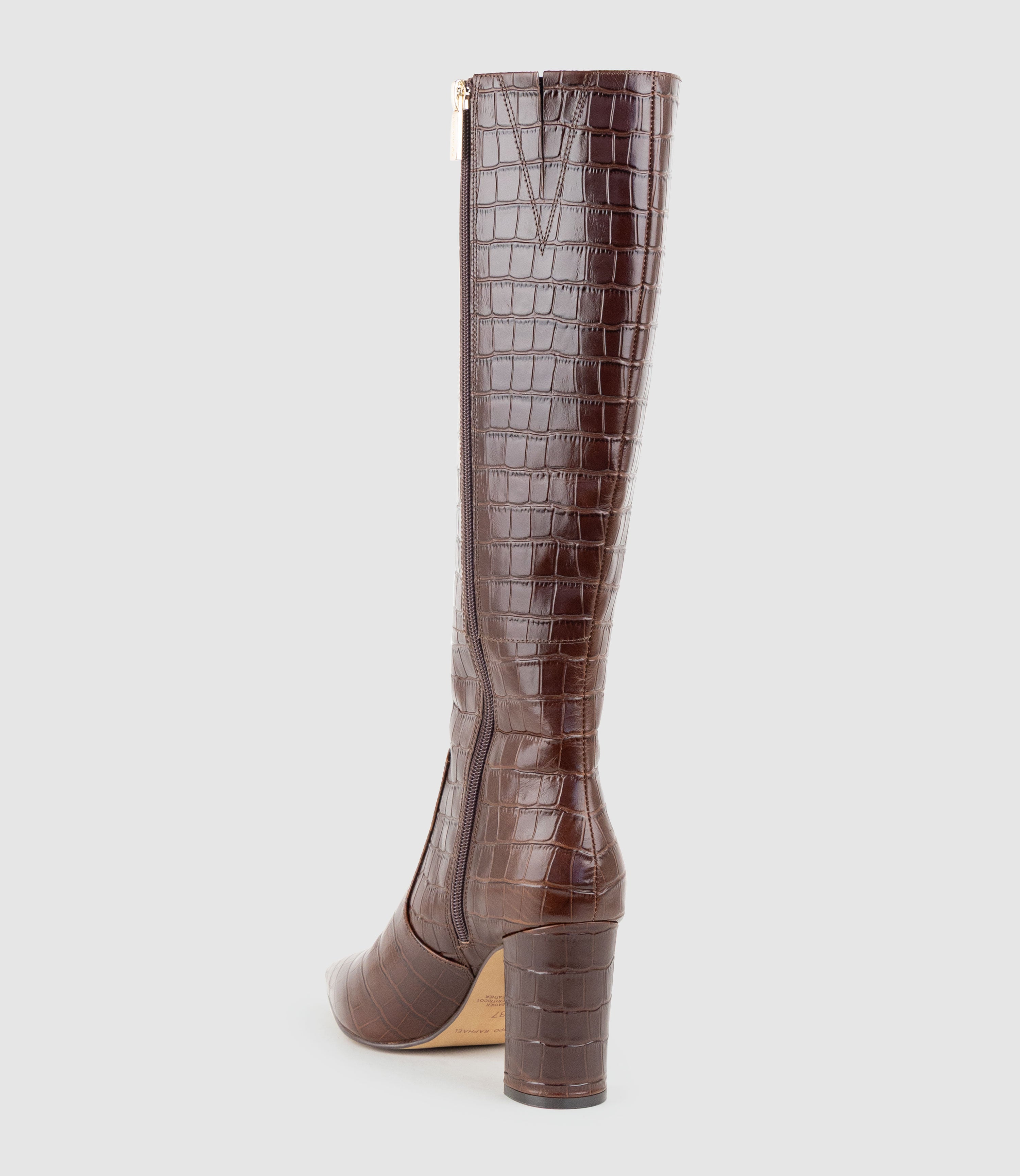 VAIN85 Knee High Boot in Brown Croc Print Calf - Edward Meller