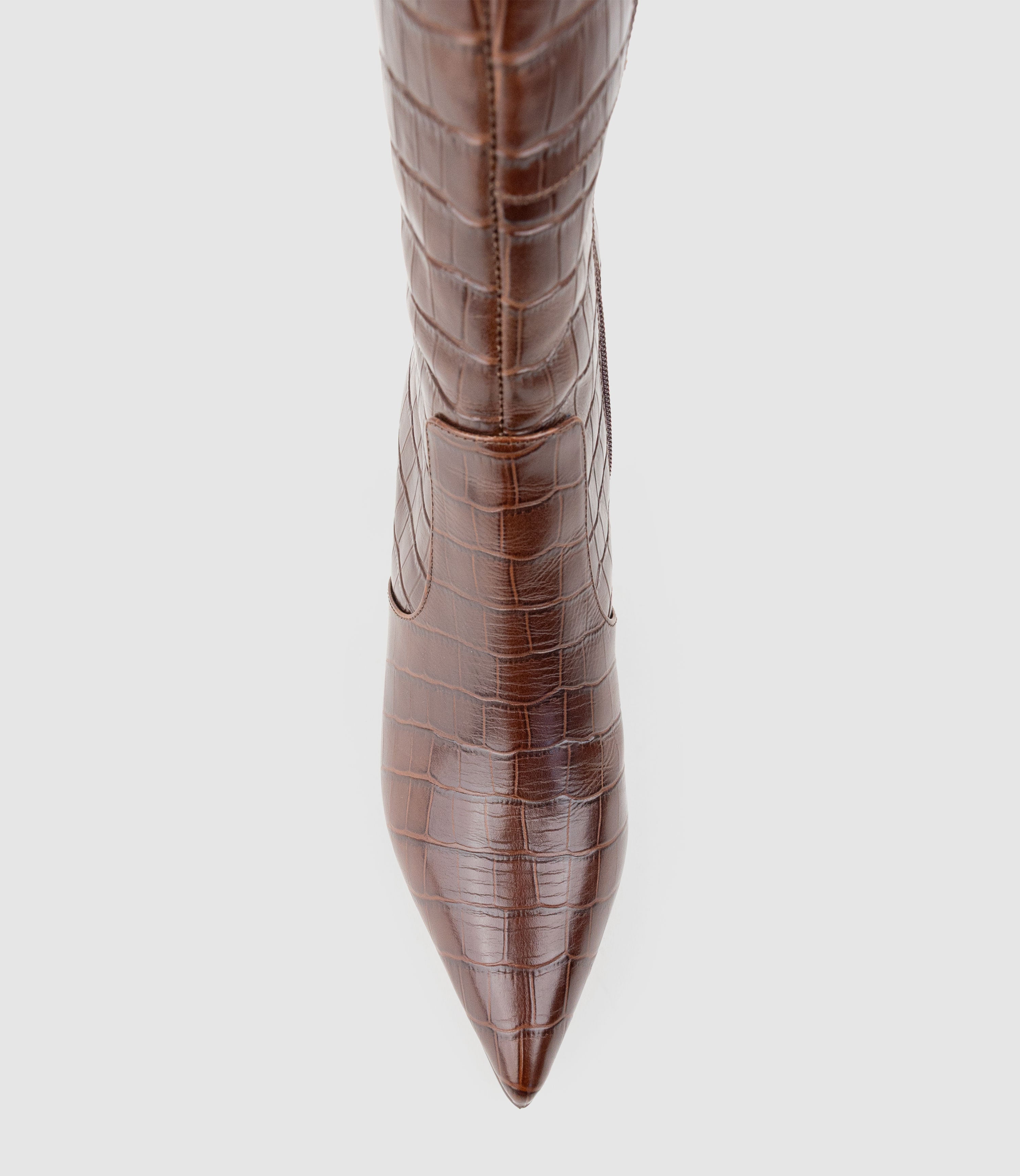 VAIN85 Knee High Boot in Brown Croc Print Calf - Edward Meller