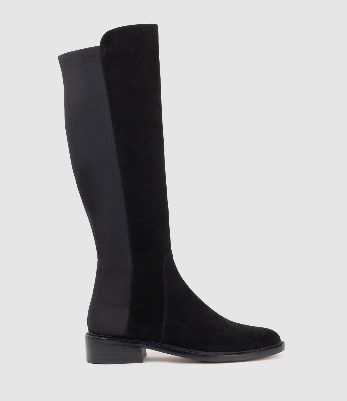 VALOR30 Knee High Stretch Back Boot in Black Suede - Edward Meller
