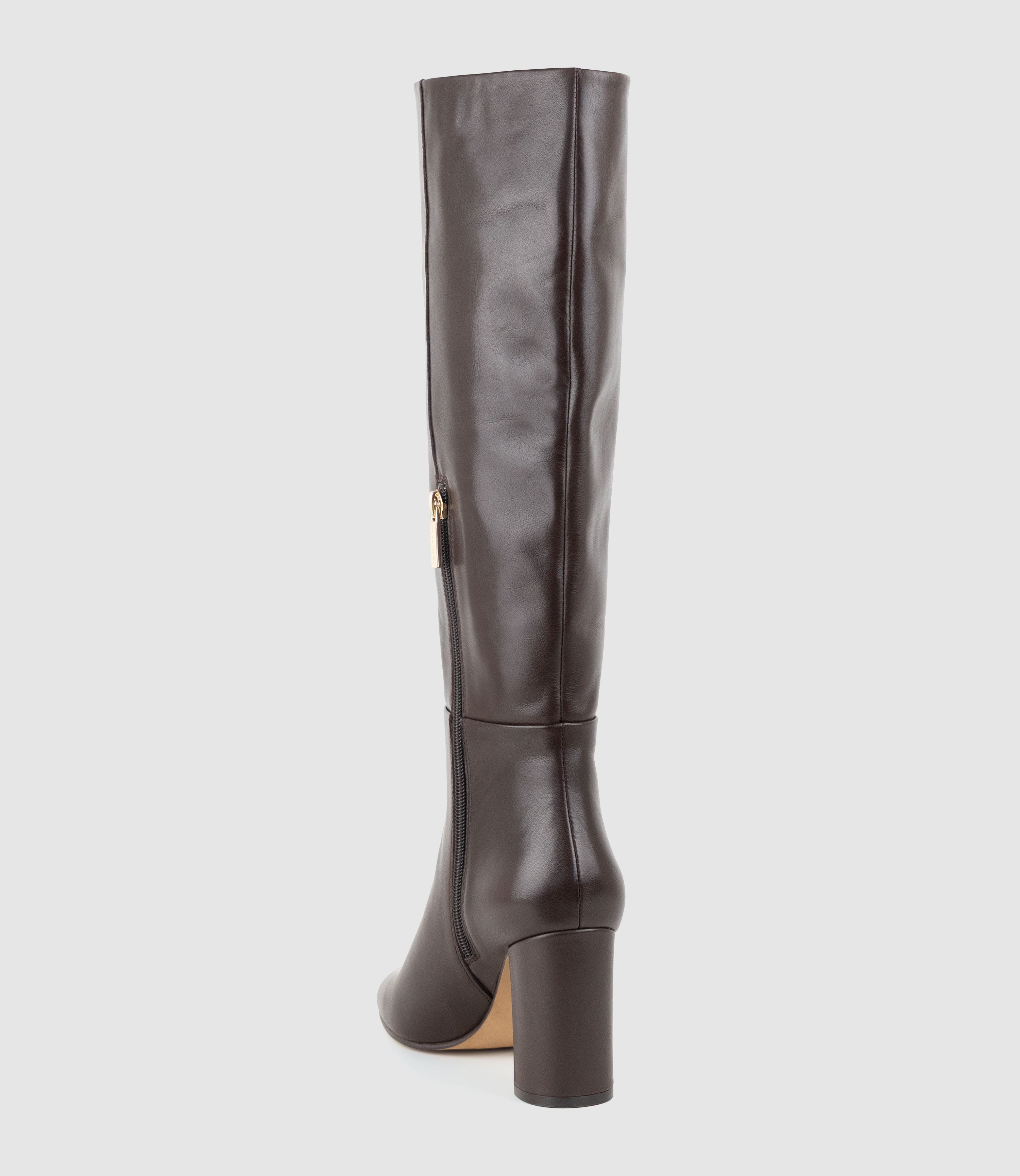 VANDIA85 Block Heel Knee High Boot in Chocolate Calf - Edward Meller