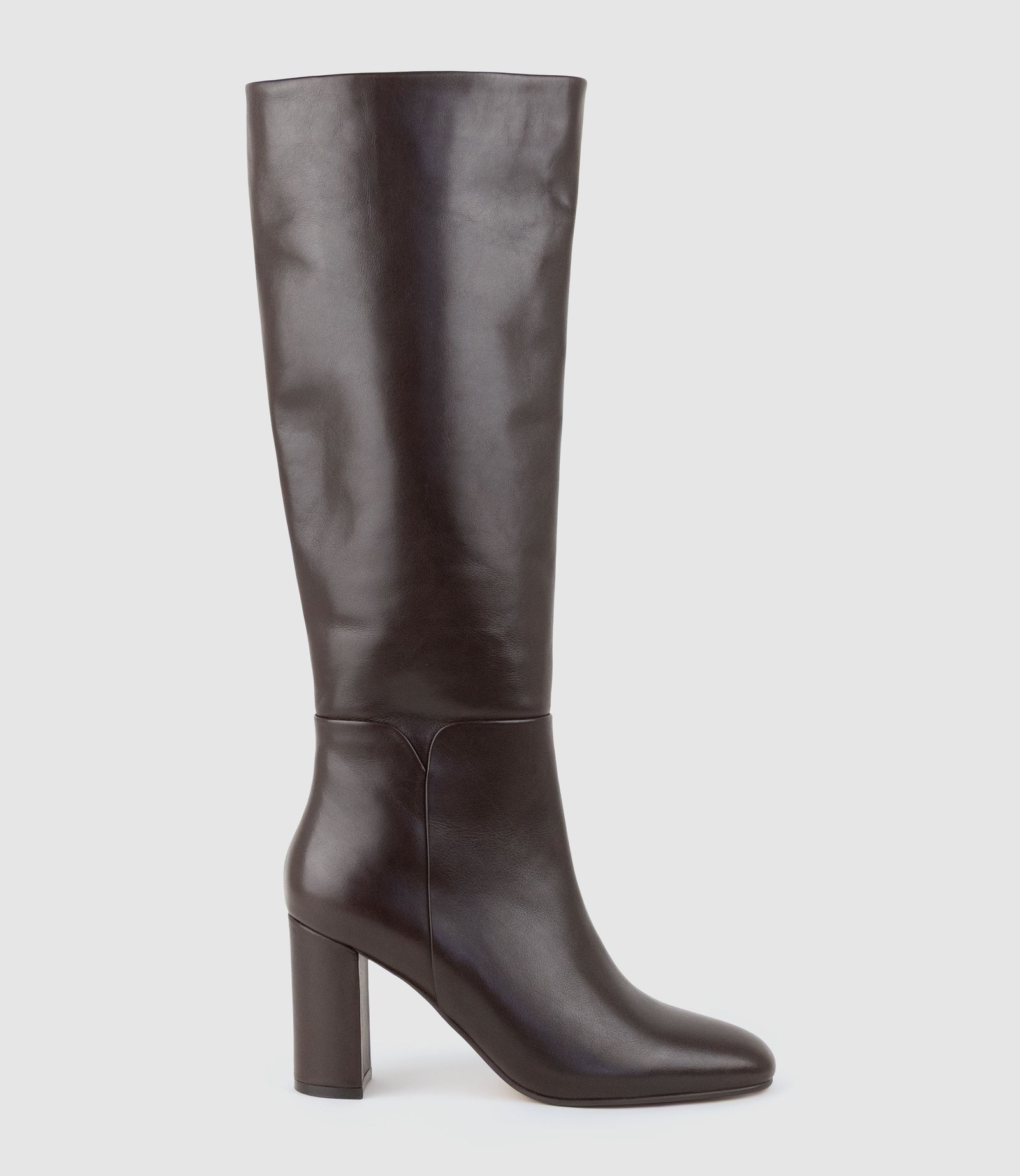 VANDIA85 Block Heel Knee High Boot in Chocolate Calf - Edward Meller