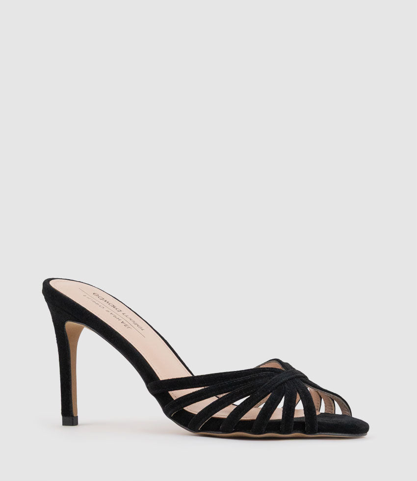 VANYA85 Strappy Slide in Black Suede - Edward Meller