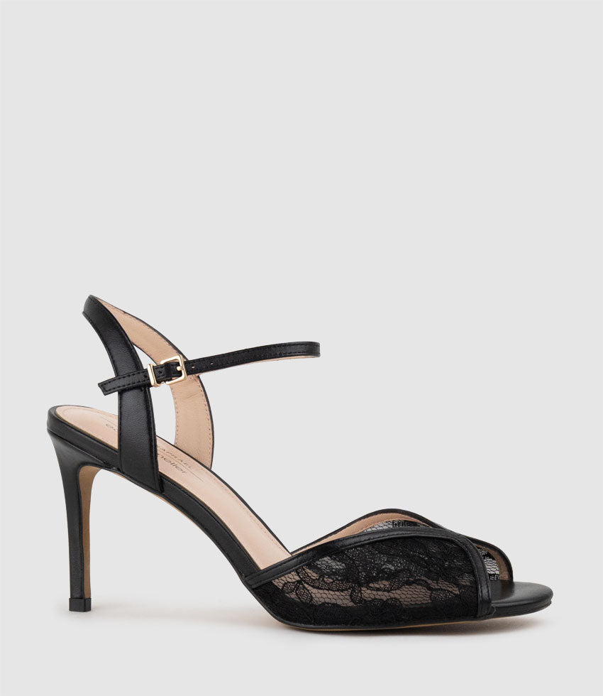 VARIAN85 Tulip Front Sandal in Black Lace