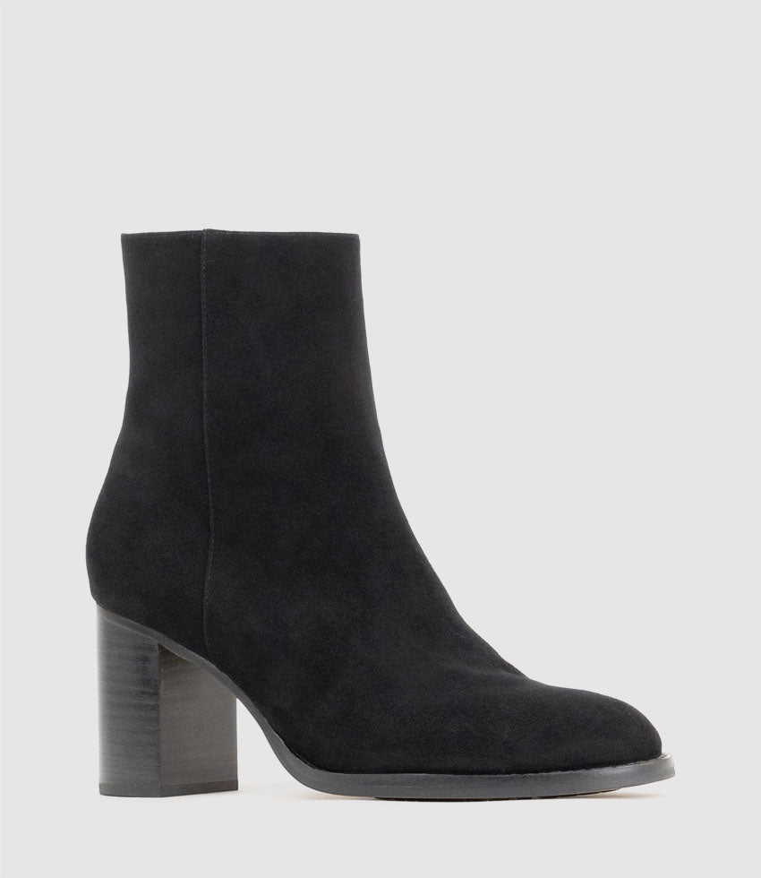 VARSITY70 Block Heel Ankle Boot in Black Suede - Edward Meller