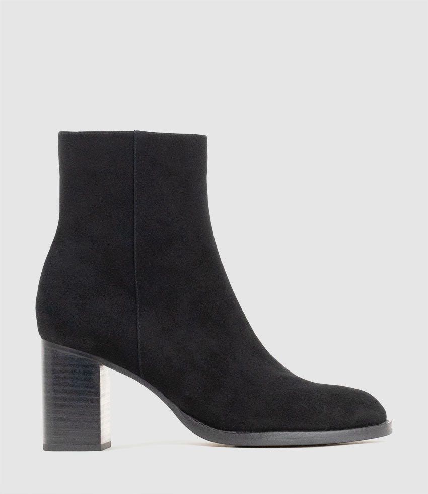 VARSITY70 Block Heel Ankle Boot in Black Suede - Edward Meller