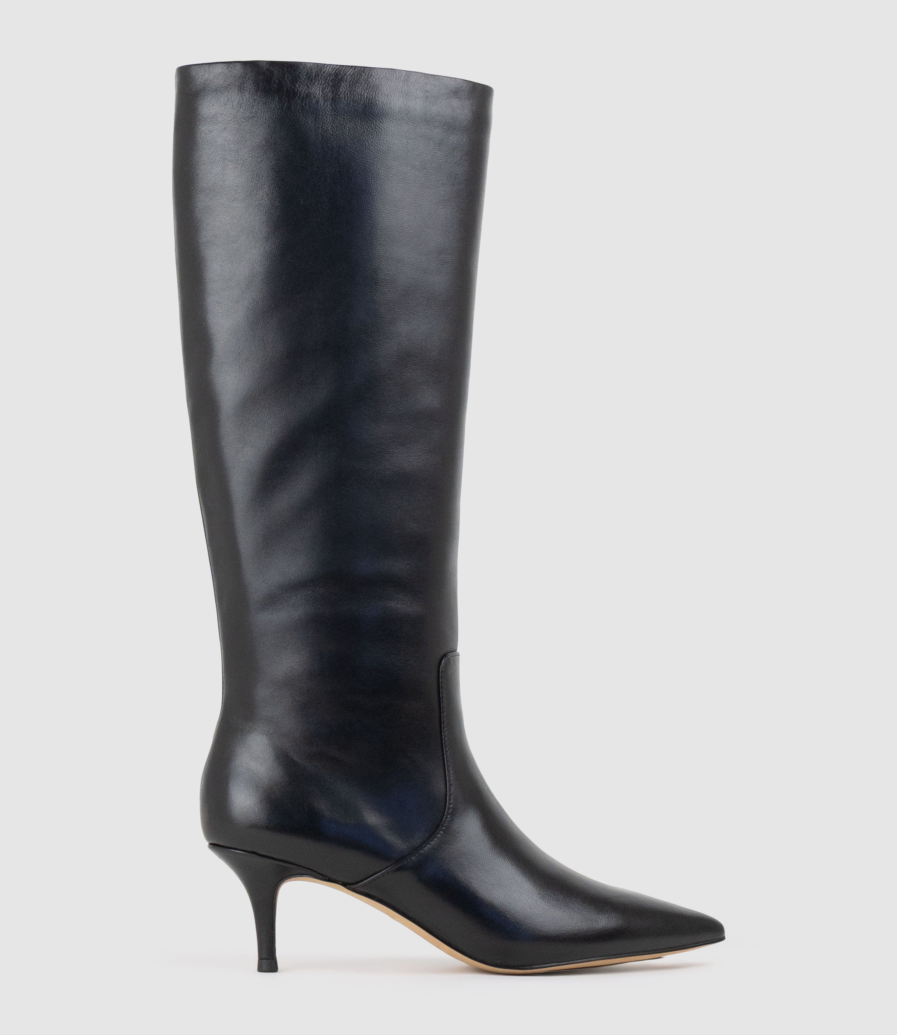 VELMA60 Pointed Knee High Boot in Black - Edward Meller