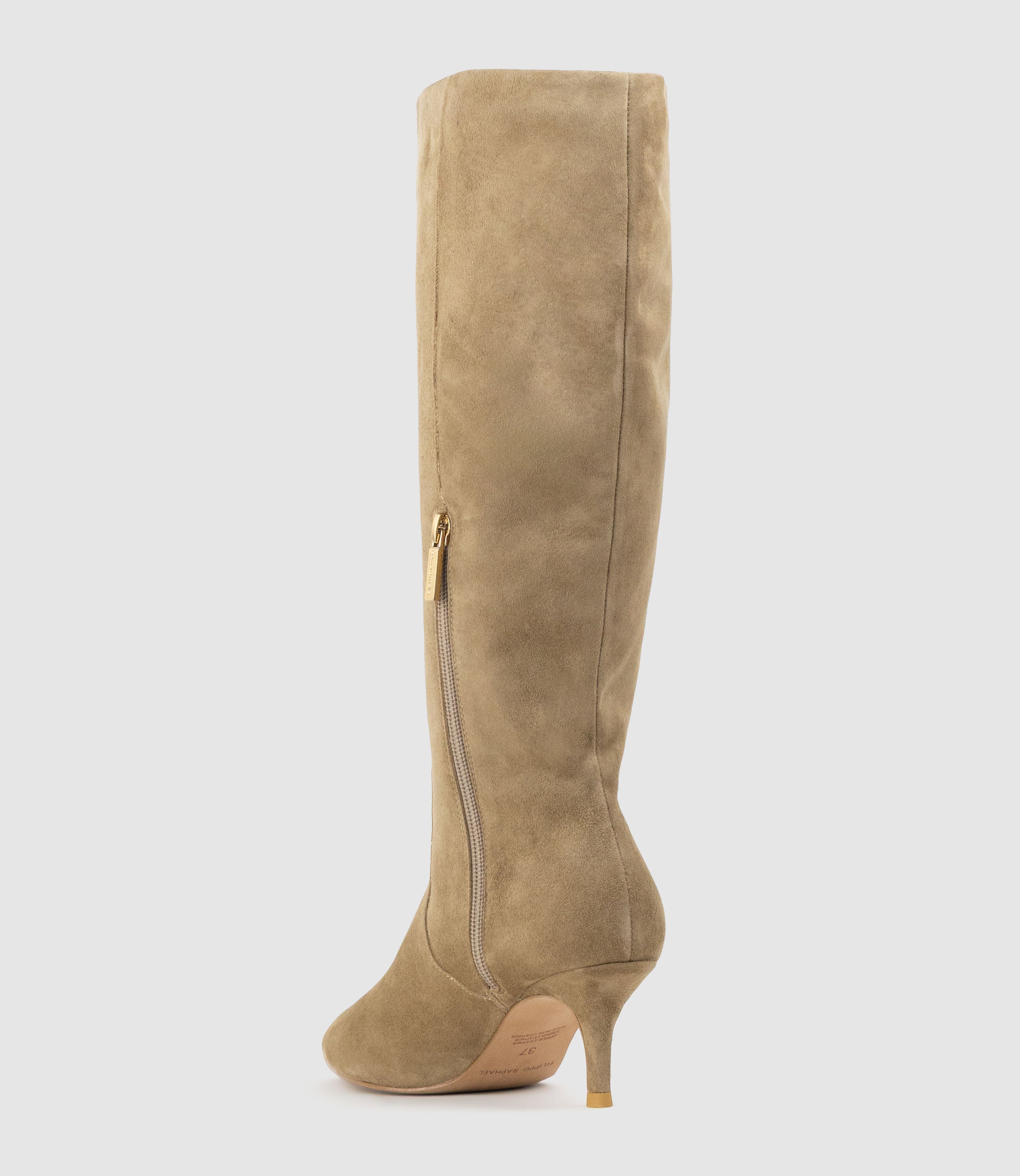 VELMA60 Pointed Knee High Boot in Camel Suede - Edward Meller