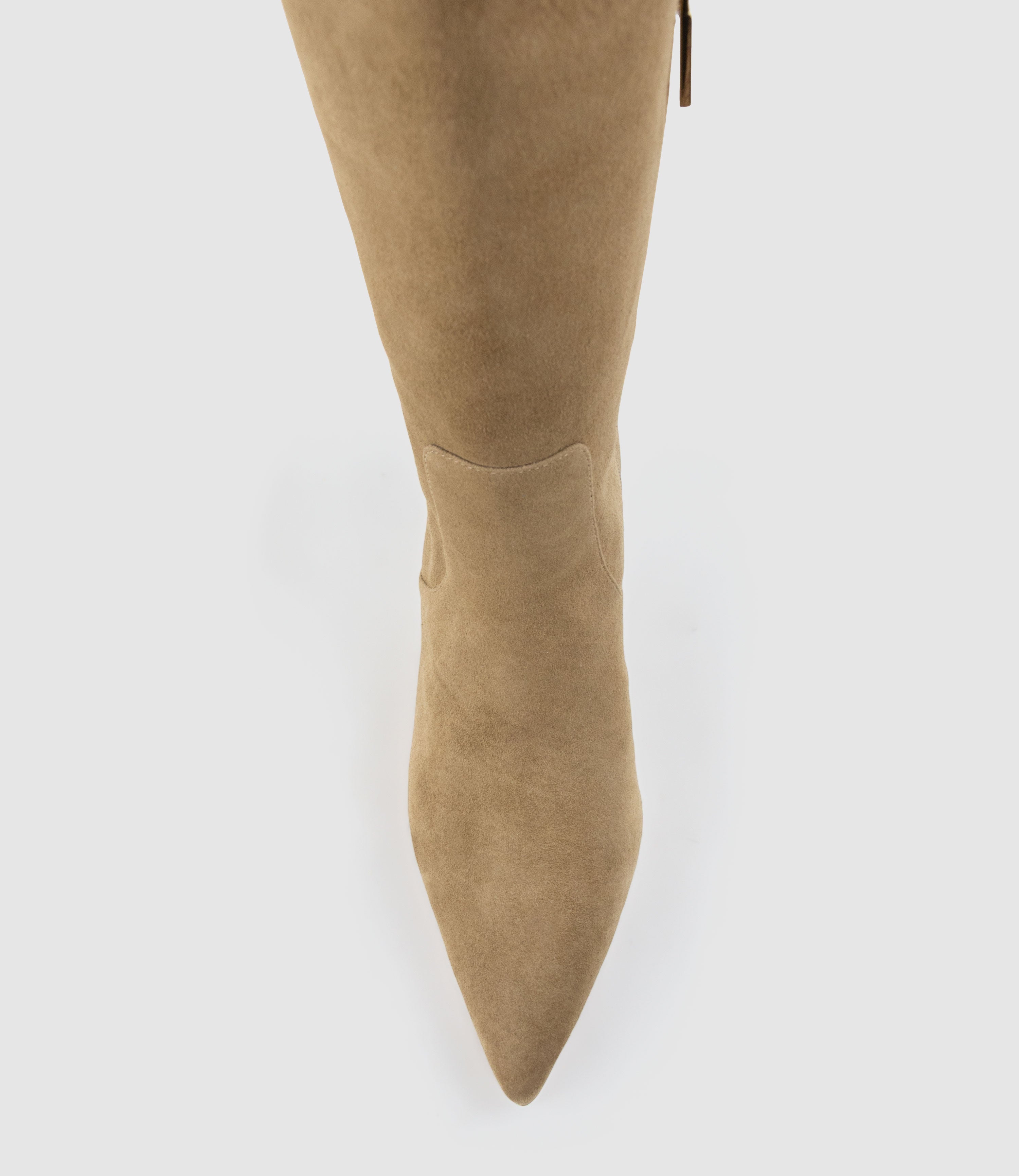 VELMA60 Pointed Knee High Boot in Camel Suede - Edward Meller