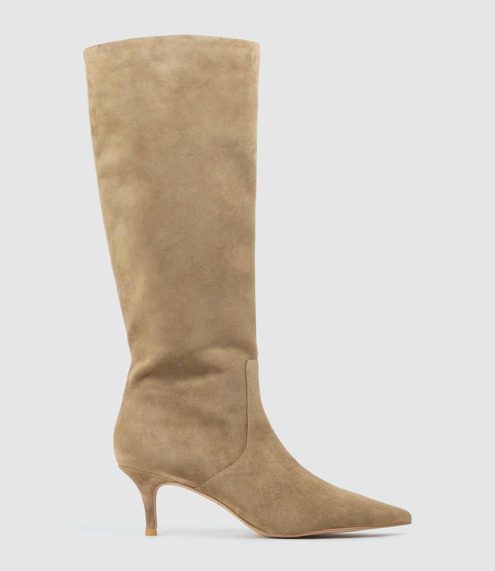 VELMA60 Pointed Knee High Boot in Camel Suede - Edward Meller
