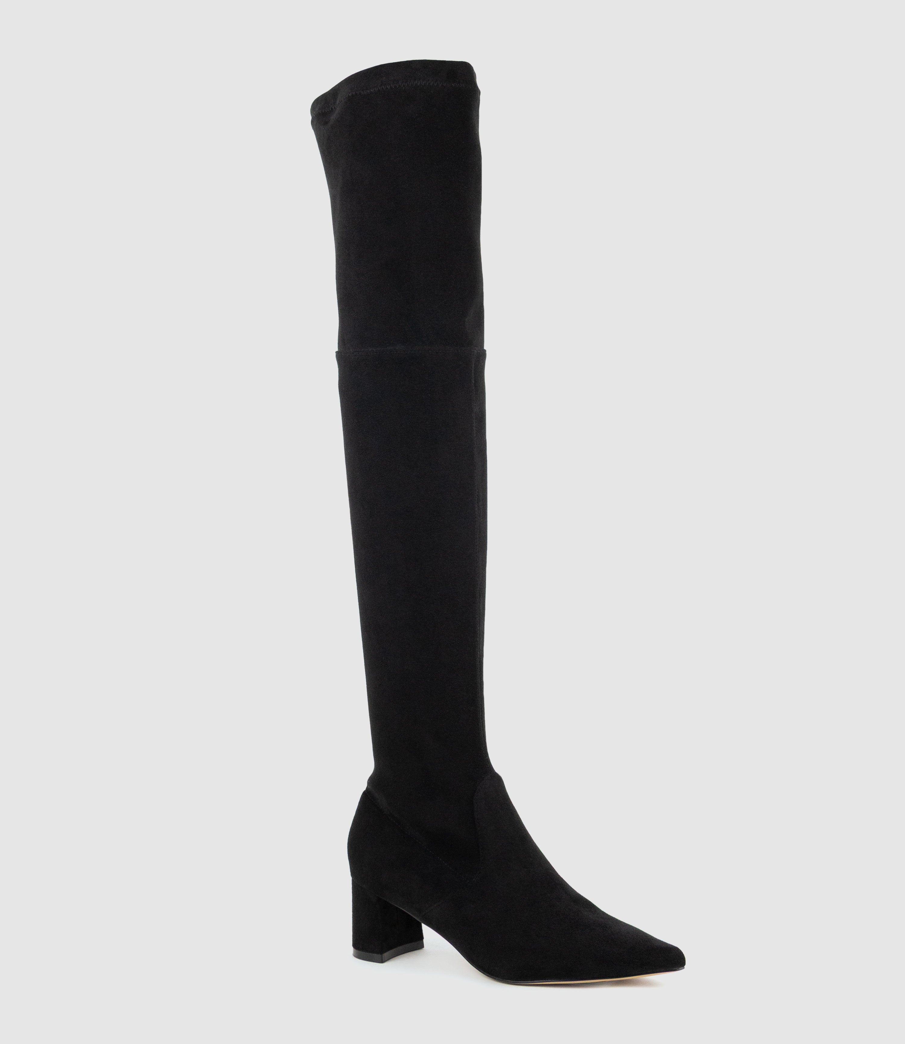 VIOLA55 OTK Stretch Boot in Black Suede - Edward Meller