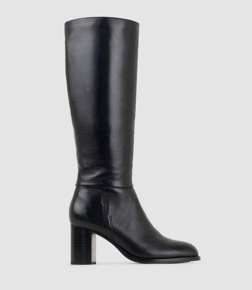 VISAM70 Block Heel Knee High Boot in Black - Edward Meller
