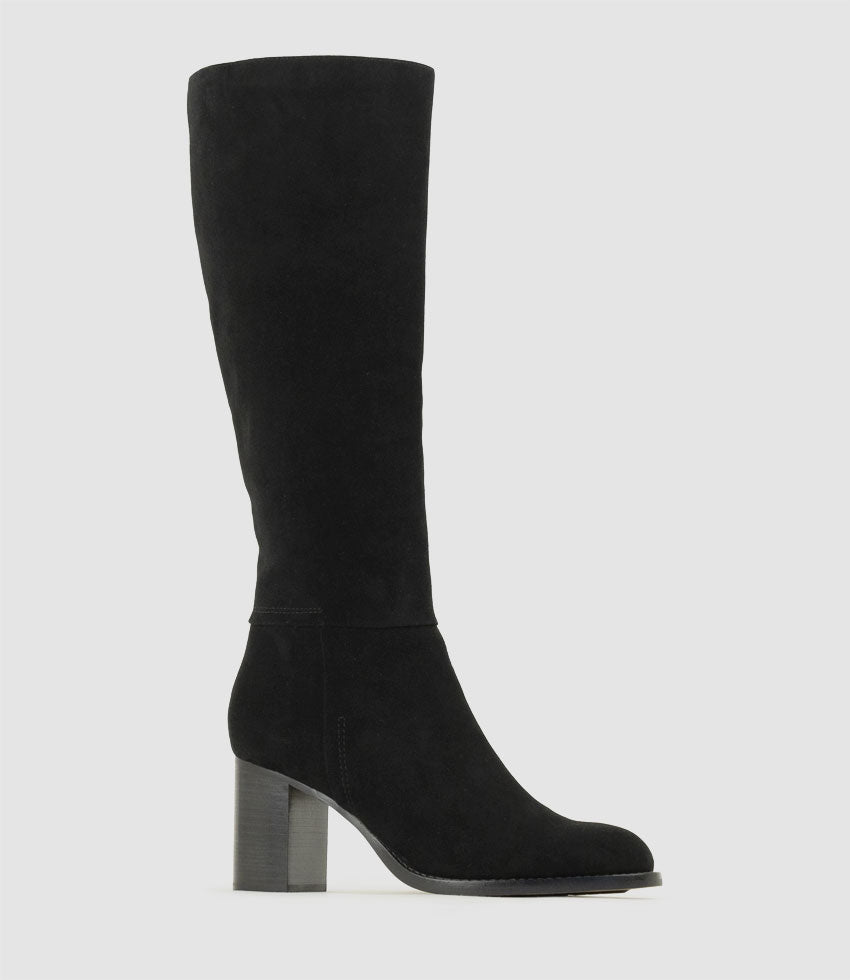 VISAM70 Block Heel Knee High Boot in Black Suede - Edward Meller