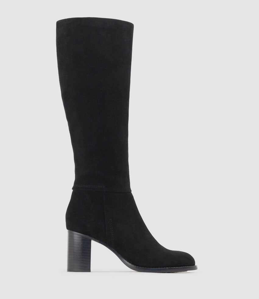 VISAM70 Block Heel Knee High Boot in Black Suede - Edward Meller