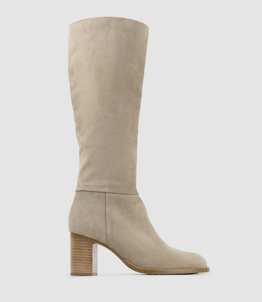 VISAM70 Block Heel Knee High Boot in Desert Suede - Edward Meller