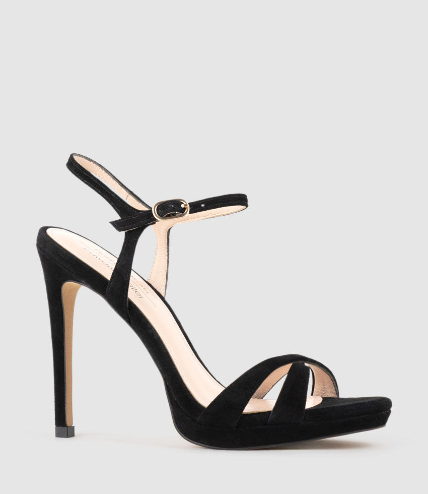WALTZ110 Crossover Platform Sandal in Black Suede - Edward Meller