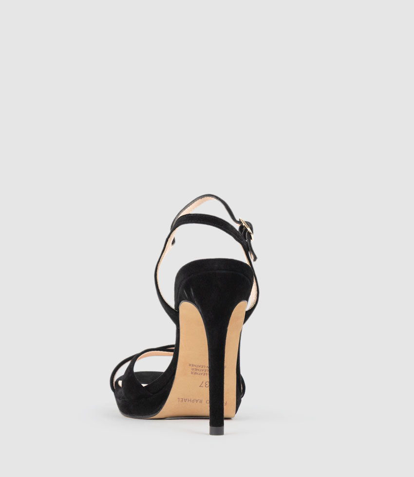 WALTZ110 Crossover Platform Sandal in Black Suede - Edward Meller