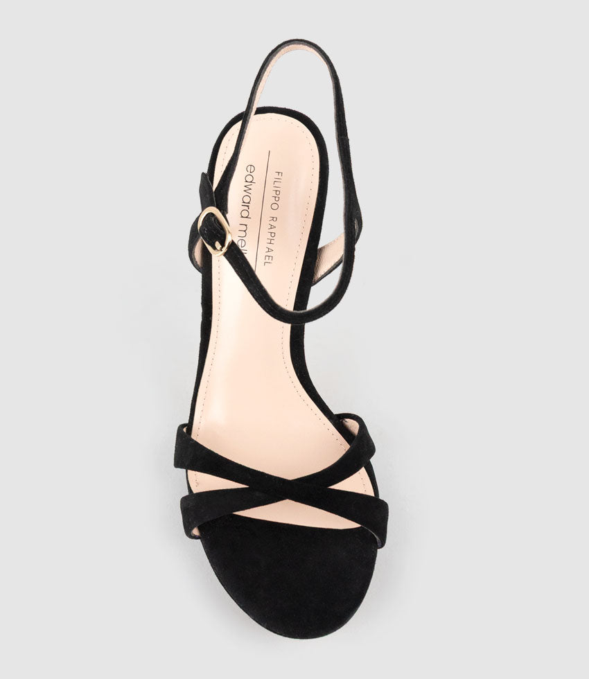 WALTZ110 Crossover Platform Sandal in Black Suede - Edward Meller