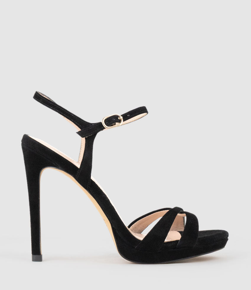 WALTZ110 Crossover Platform Sandal in Black Suede - Edward Meller