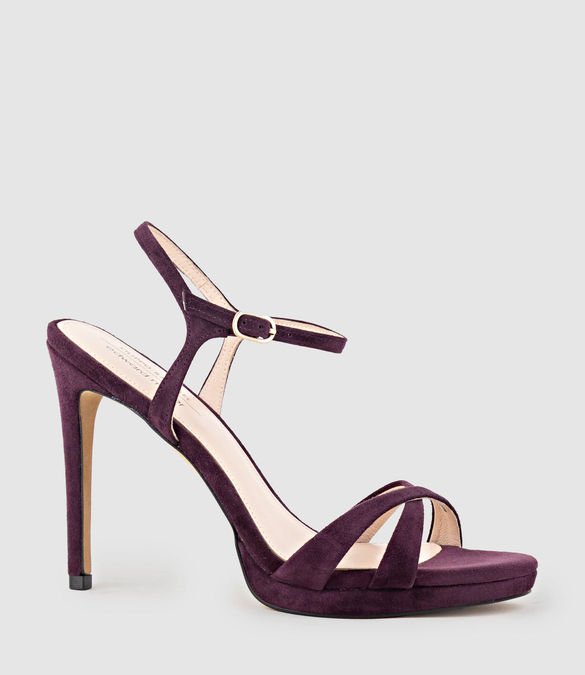 WALTZ110 Crossover Platform Sandal in Eggplant Suede - Edward Meller