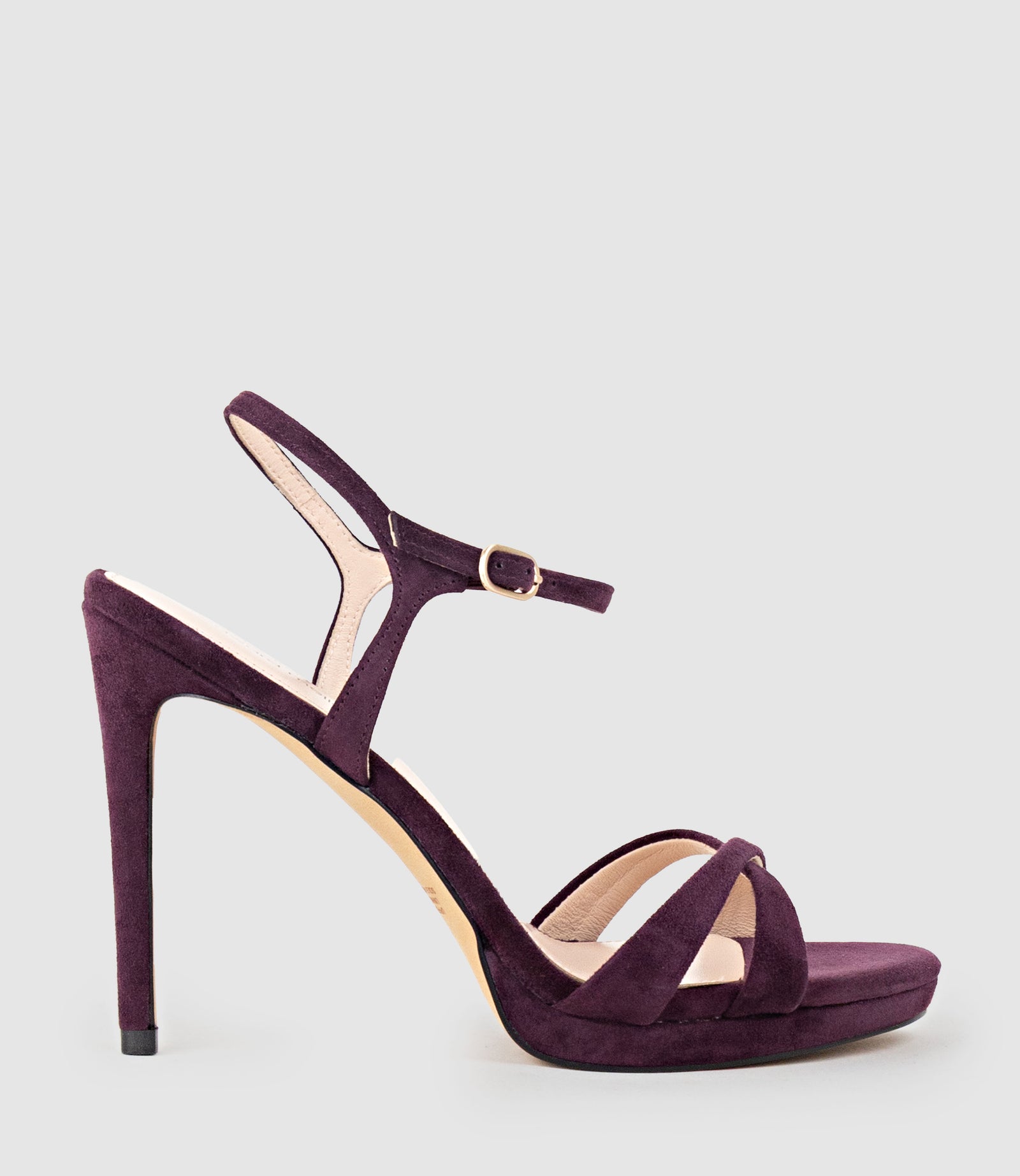 WALTZ110 Crossover Platform Sandal in Eggplant Suede - Edward Meller