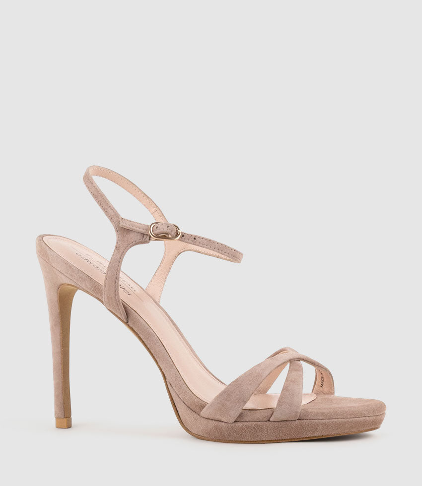 WALTZ110 Crossover Platform Sandal in Nude Suede - Edward Meller