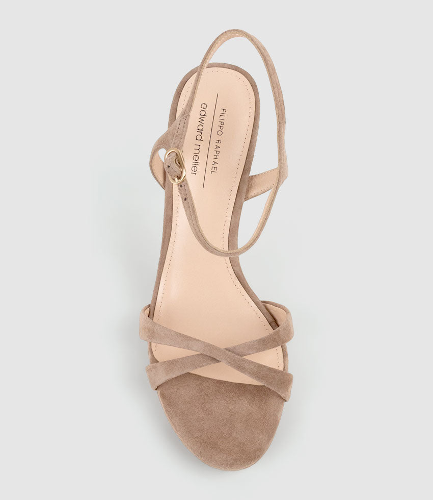 WALTZ110 Crossover Platform Sandal in Nude Suede - Edward Meller