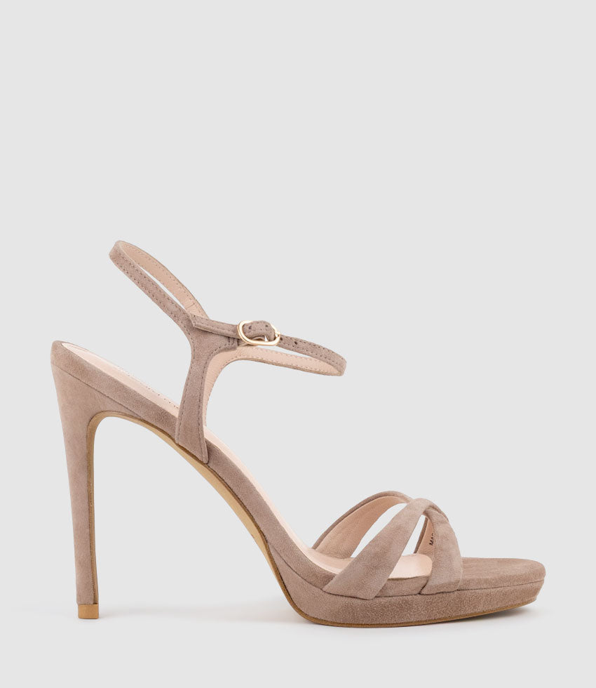 WALTZ110 Crossover Platform Sandal in Nude Suede - Edward Meller