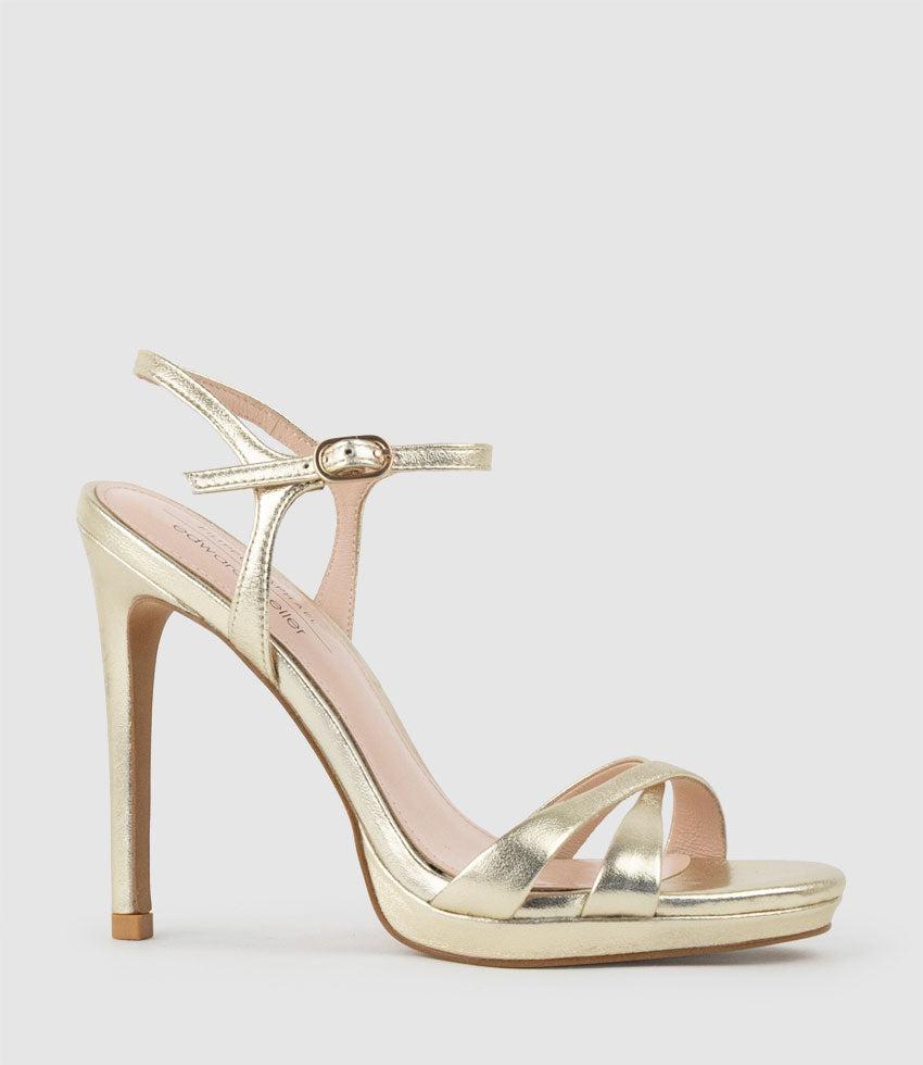 WALTZ110 Crossover Platform Sandal in Pale Gold - Edward Meller