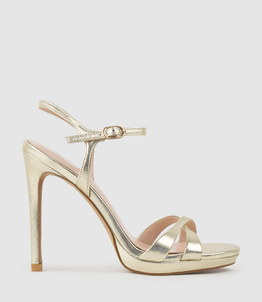 WALTZ110 Crossover Platform Sandal in Pale Gold - Edward Meller