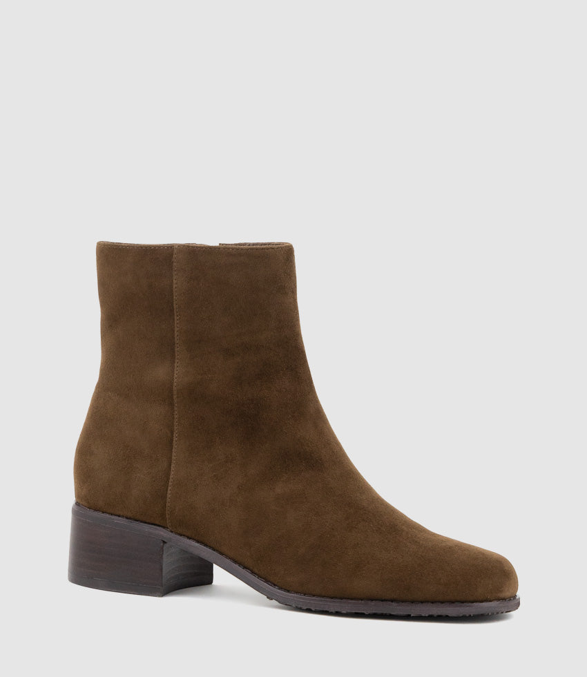 WESTON40 Ankle Boot with Zip in Brown Suede - Edward Meller