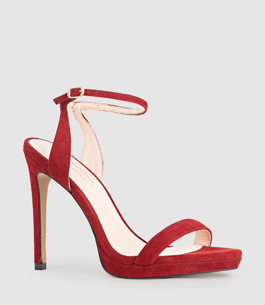 WHISPER110 Single Strap Platform Sandal in Cherry Suede - Edward Meller