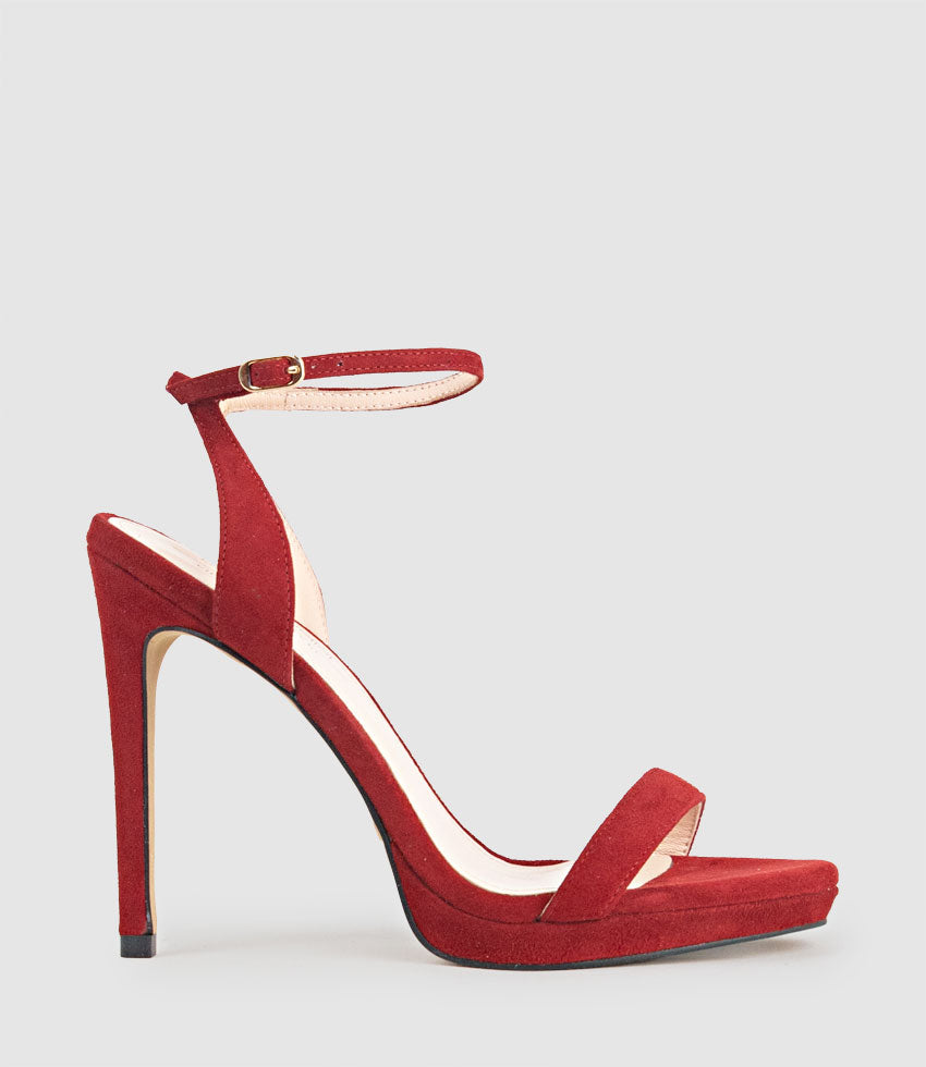 WHISPER110 Single Strap Platform Sandal in Cherry Suede - Edward Meller