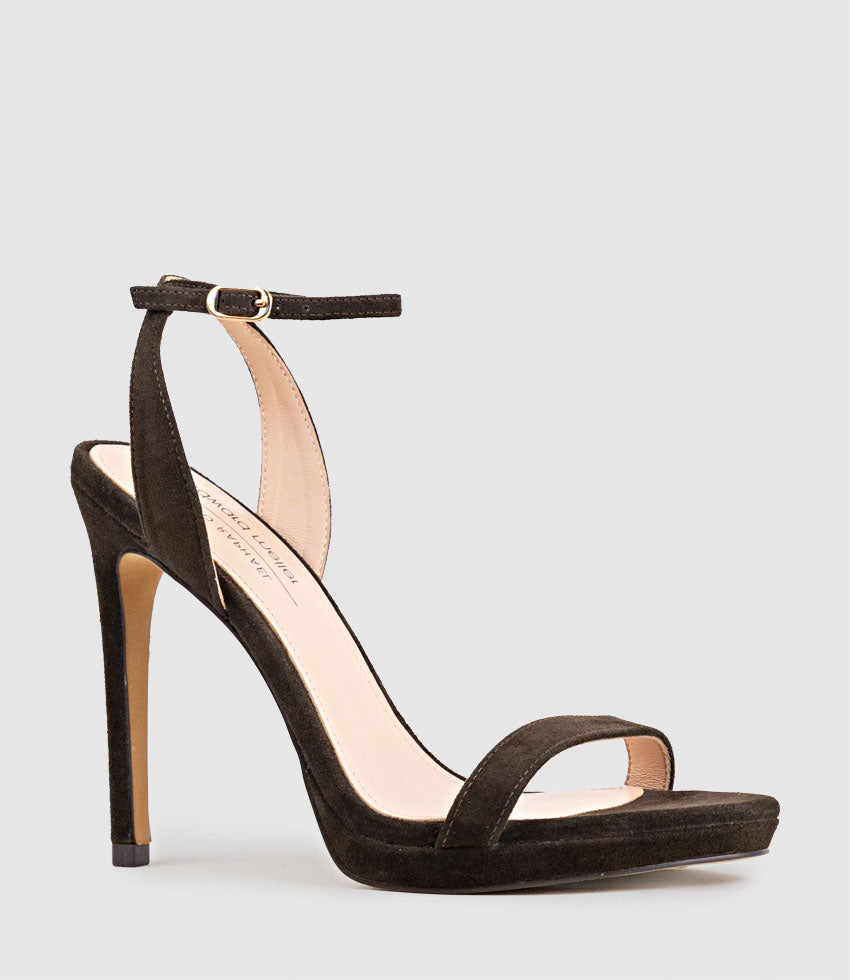 WHISPER110 Single Strap Platform Sandal in Chocolate Suede - Edward Meller