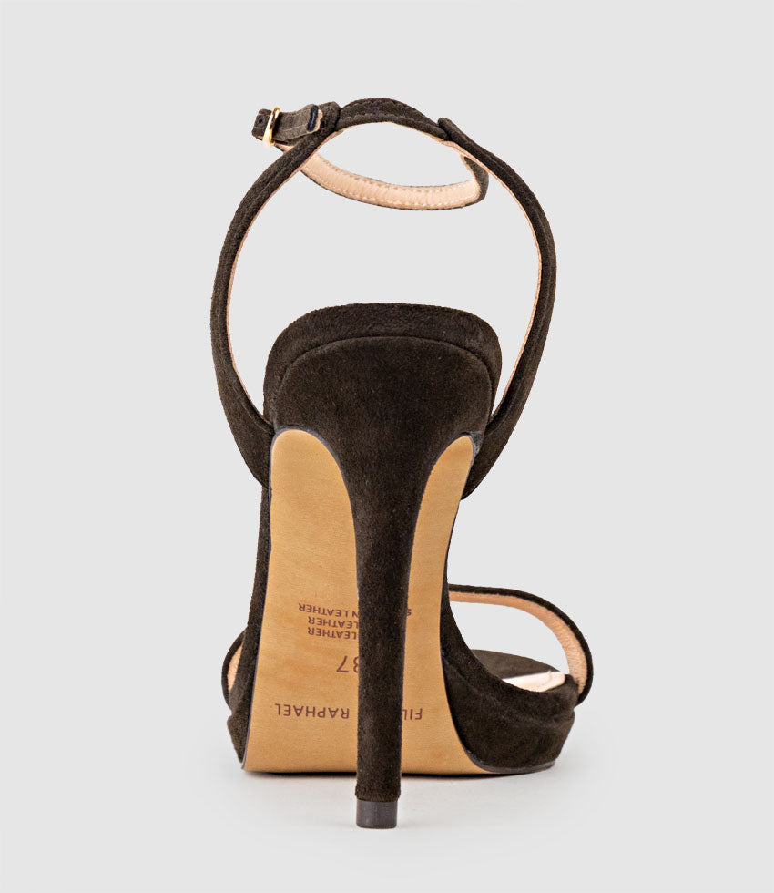 WHISPER110 Single Strap Platform Sandal in Chocolate Suede - Edward Meller